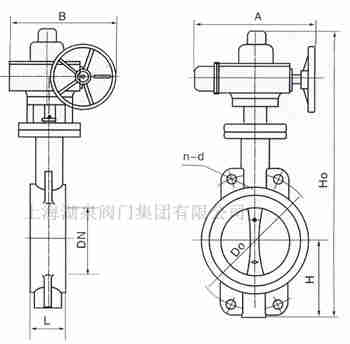 對夾式電動蝶閥外形尺寸，安裝圖